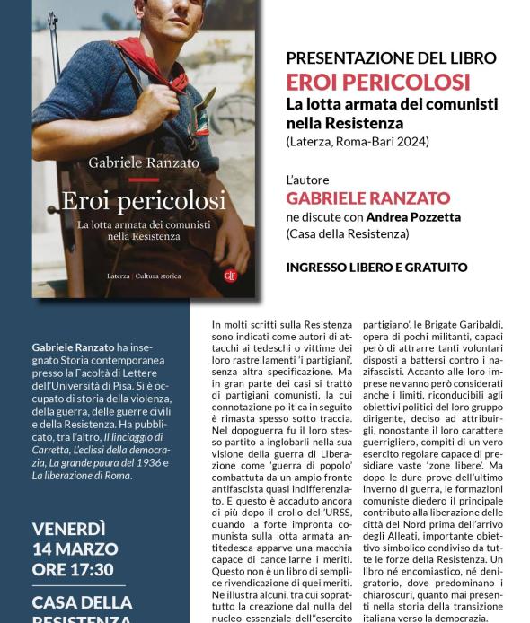 Presentazione del libro Eroi pericolosi. La lotta armata dei comunisti nella Resistenza 