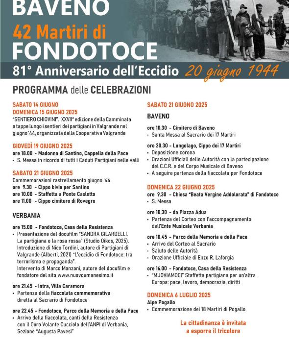 81° Anniversario degli Eccidi di Fondotoce e di Baveno