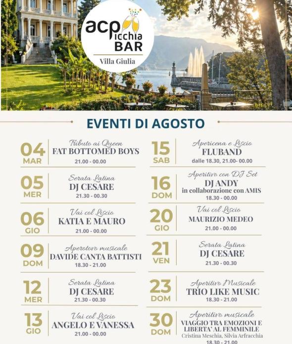 Eventi Agosto 2026 ACPicchia Bar Villa Giulia