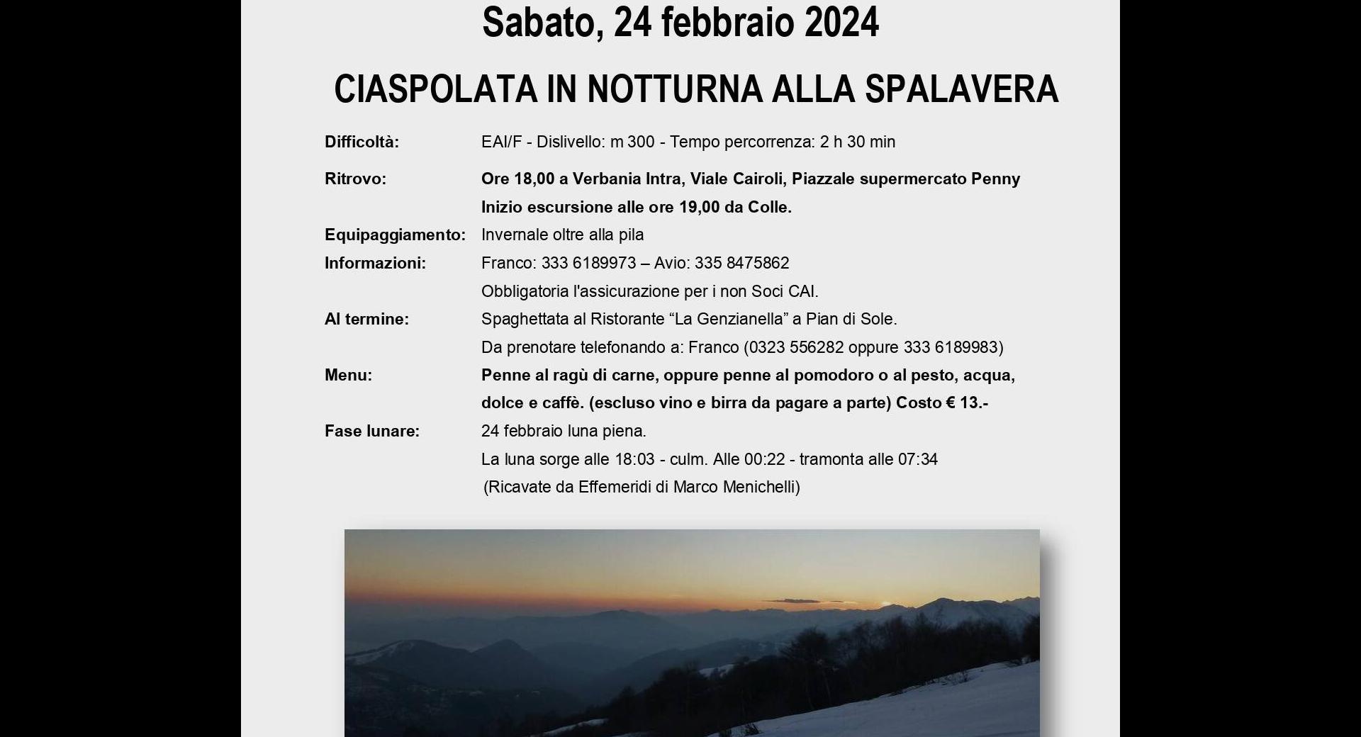 Ciaspolata in notturna alla Spalavera