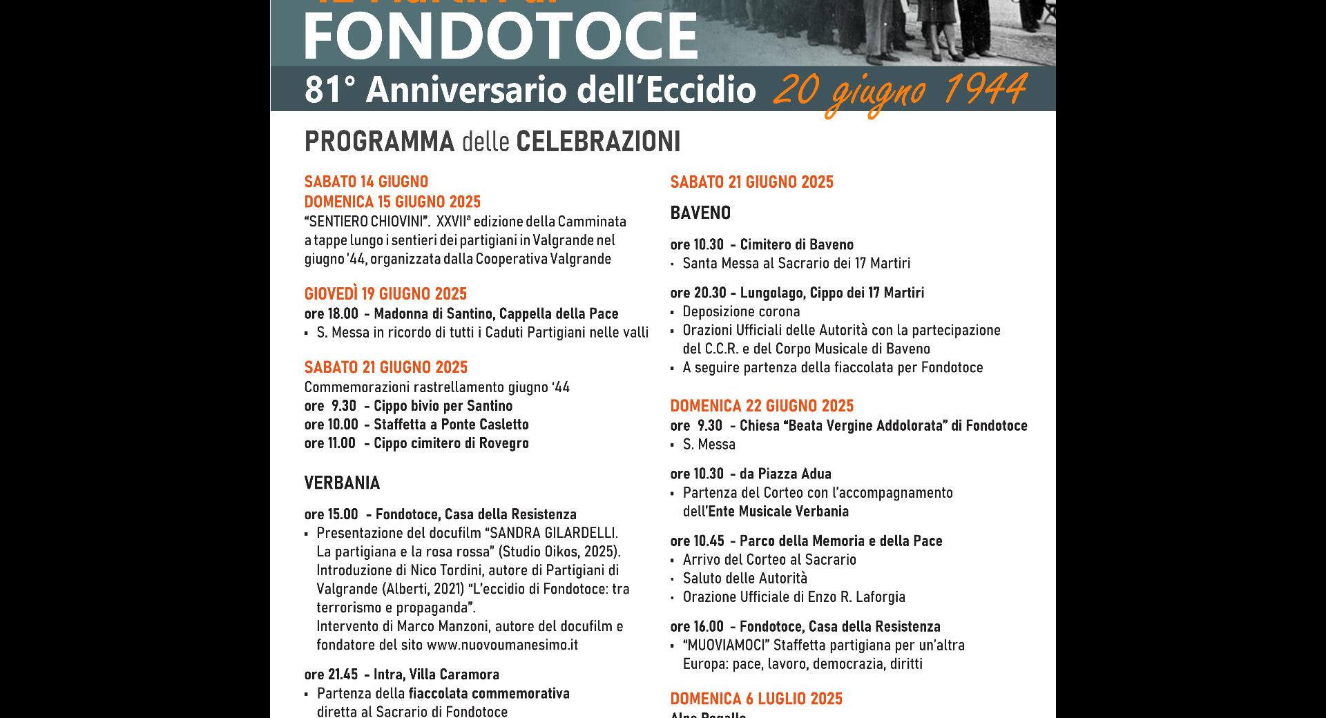 81° Anniversario degli Eccidi di Fondotoce e di Baveno