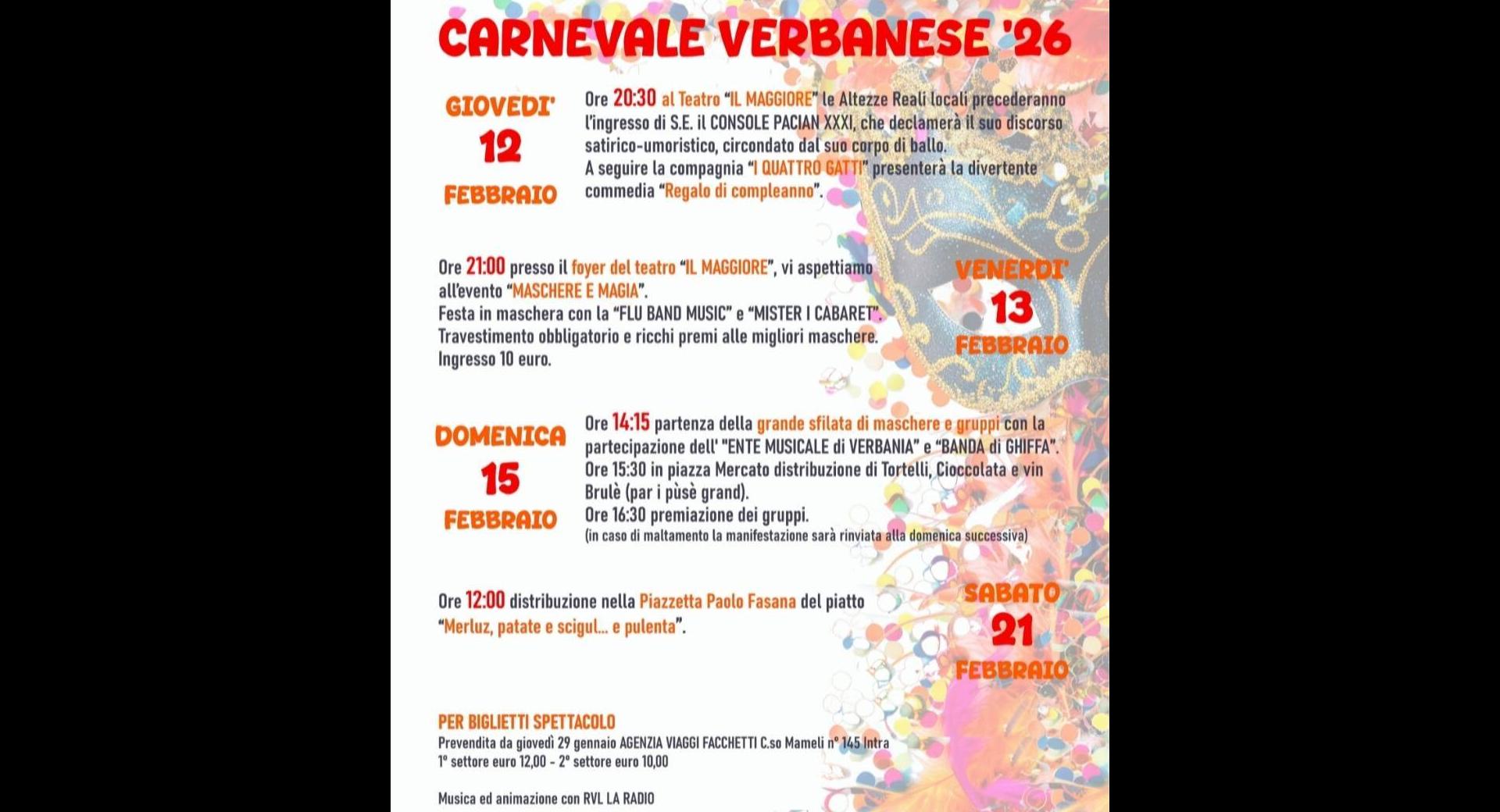 Carnevale Verbanese 2026 dei Paciàn da Intra