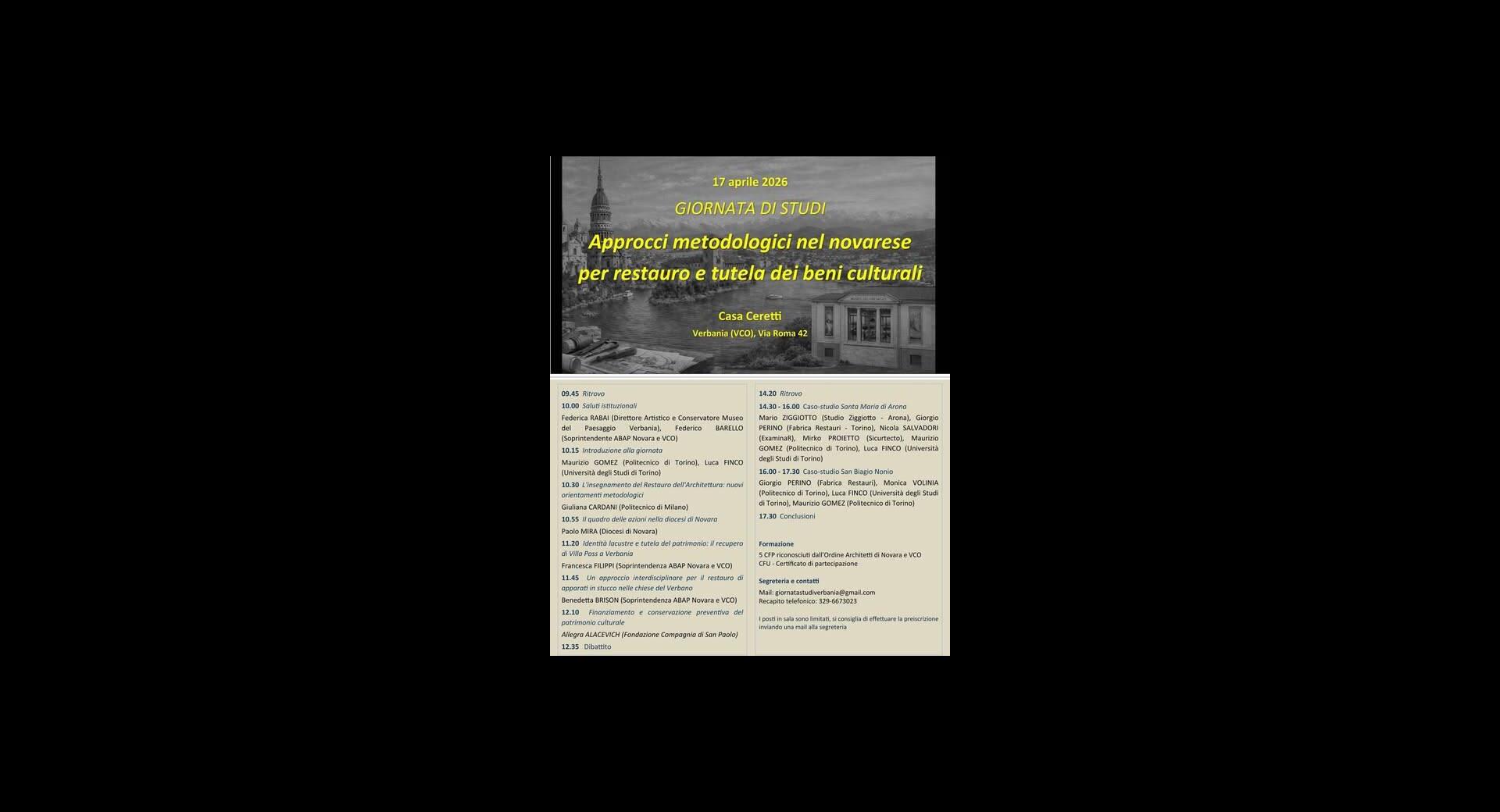 Giornata di studi: "Approcci metodologici nel novarese per restauro e tutela dei beni culturali"