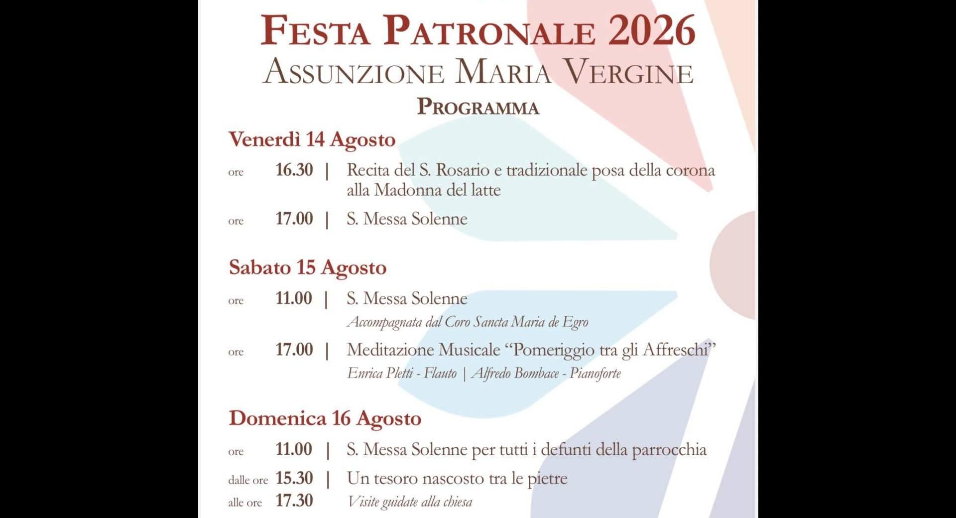FESTA PATRONALE ASSUZIONE MARIA VERGINE 2026