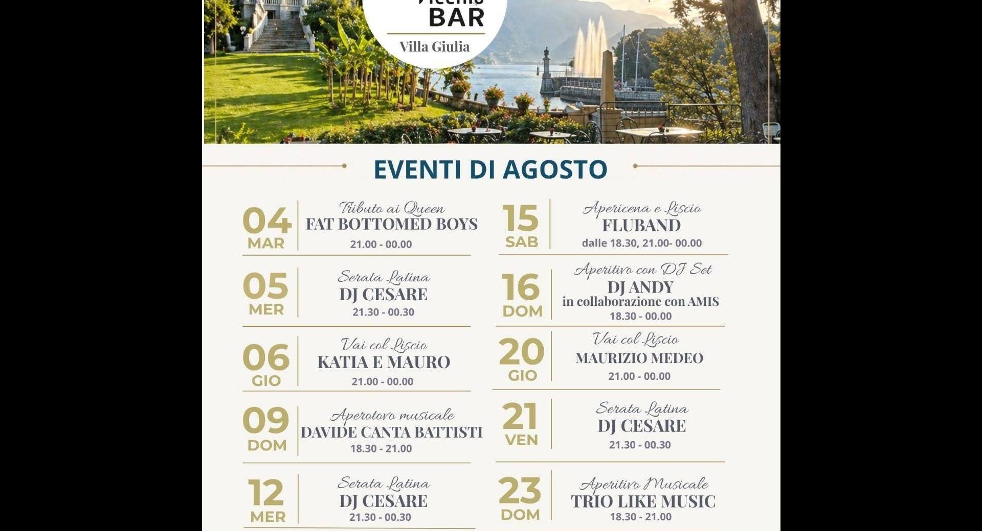 Eventi Agosto 2026 ACPicchia Bar Villa Giulia